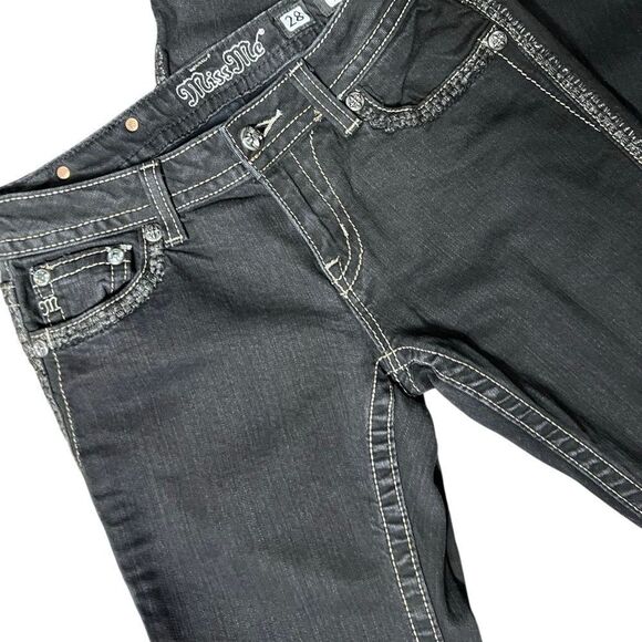 Miss Me Skinny Jeans Black Flap Pockets Size 28 - Picture 7 of 16